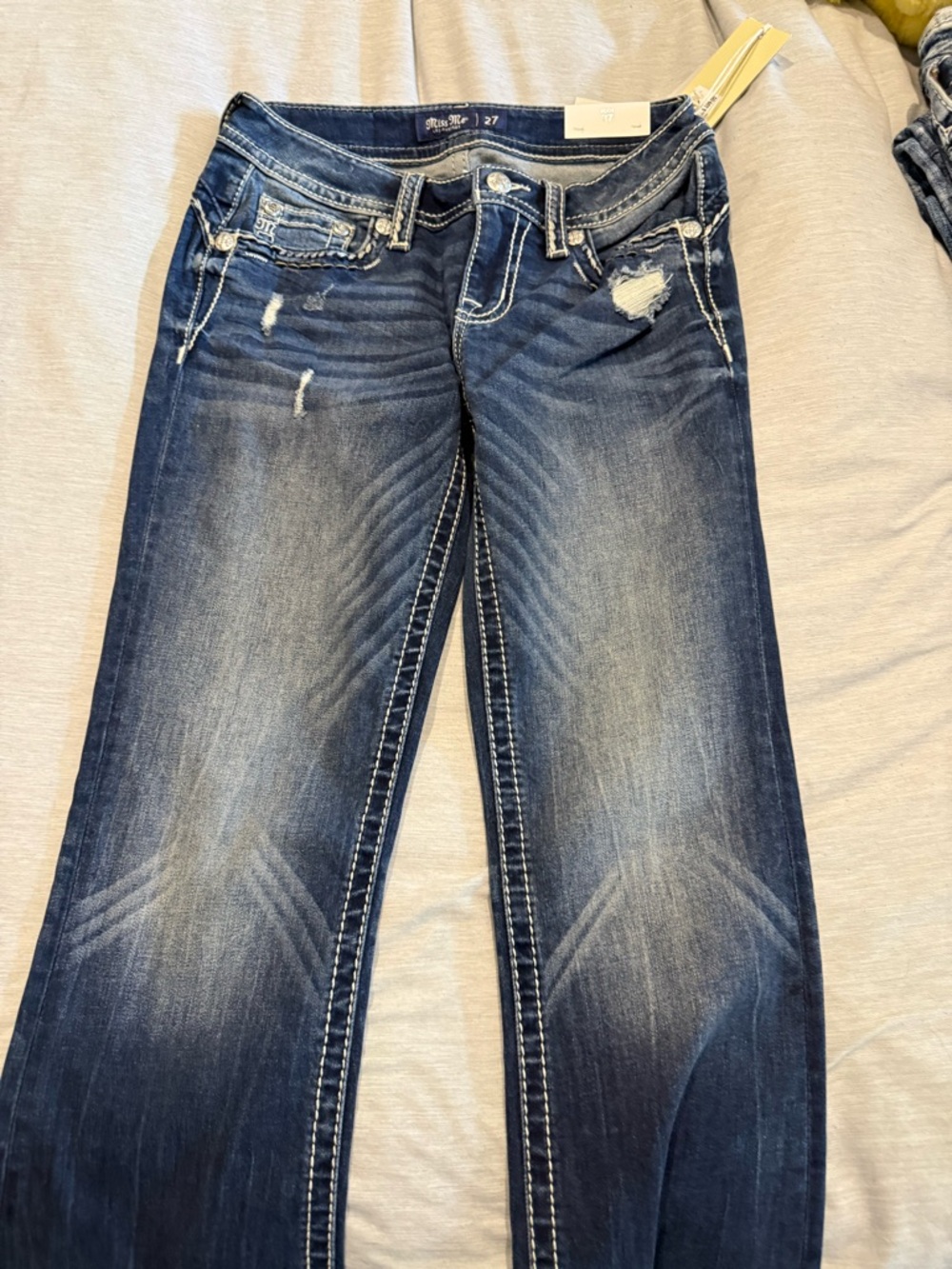 Miss Me Straight Leg Dark Blue Distressed Jeans